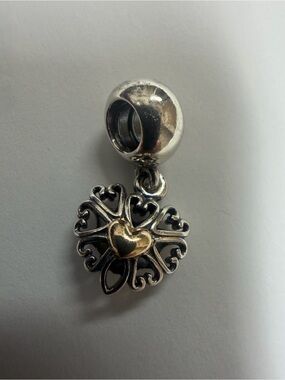 Authentic Pandora two tone dangle heart open work charm